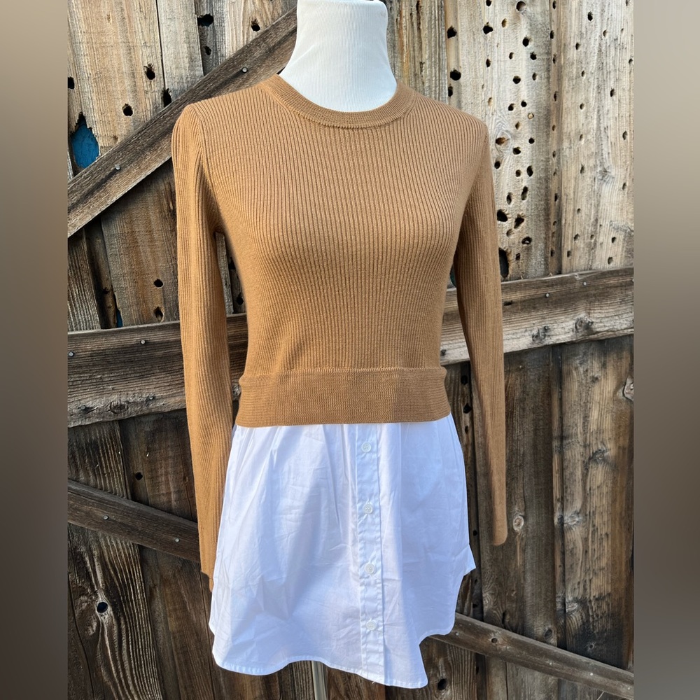Ellie Warm Camel White Wool Sweater Shirt